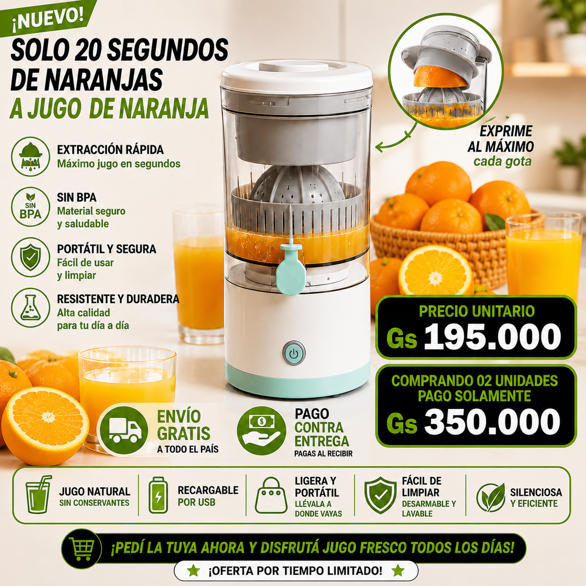 🍊 Exprimidor Eléctrico Portátil