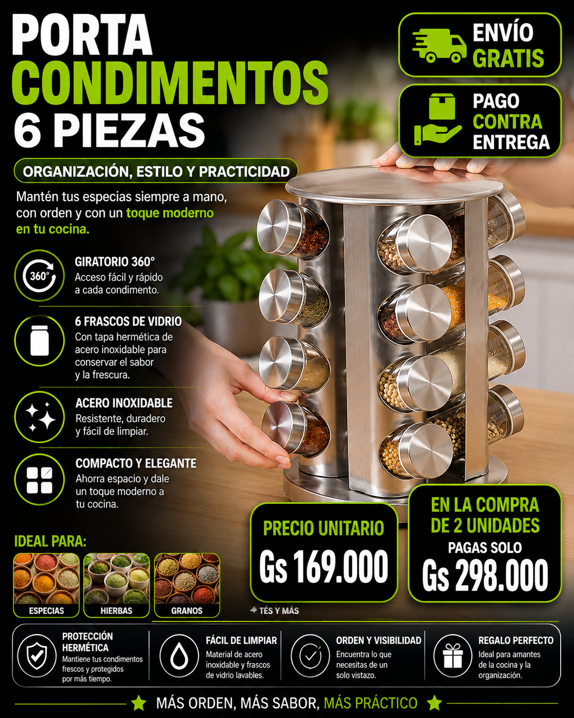 Porta Condimentos Magnético 6 pzas INOX