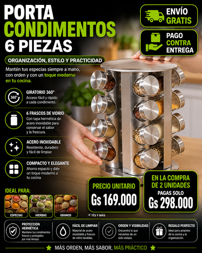 Porta Condimentos Magnético 6 pzas INOX
