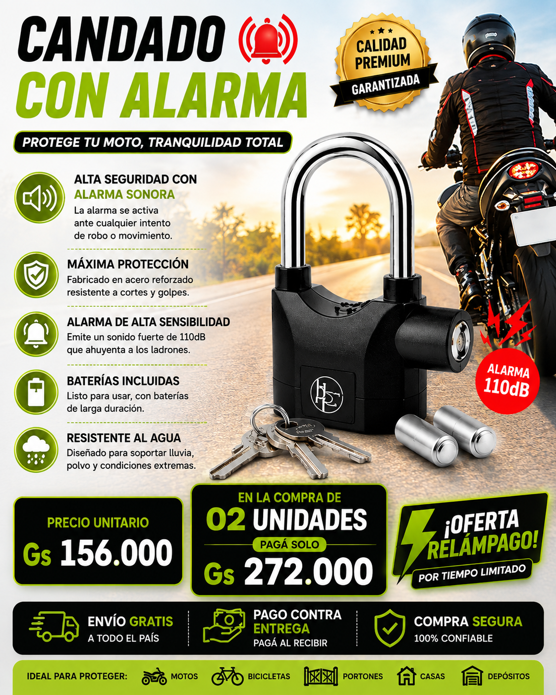 CANDADO CON ALARMA LARGO