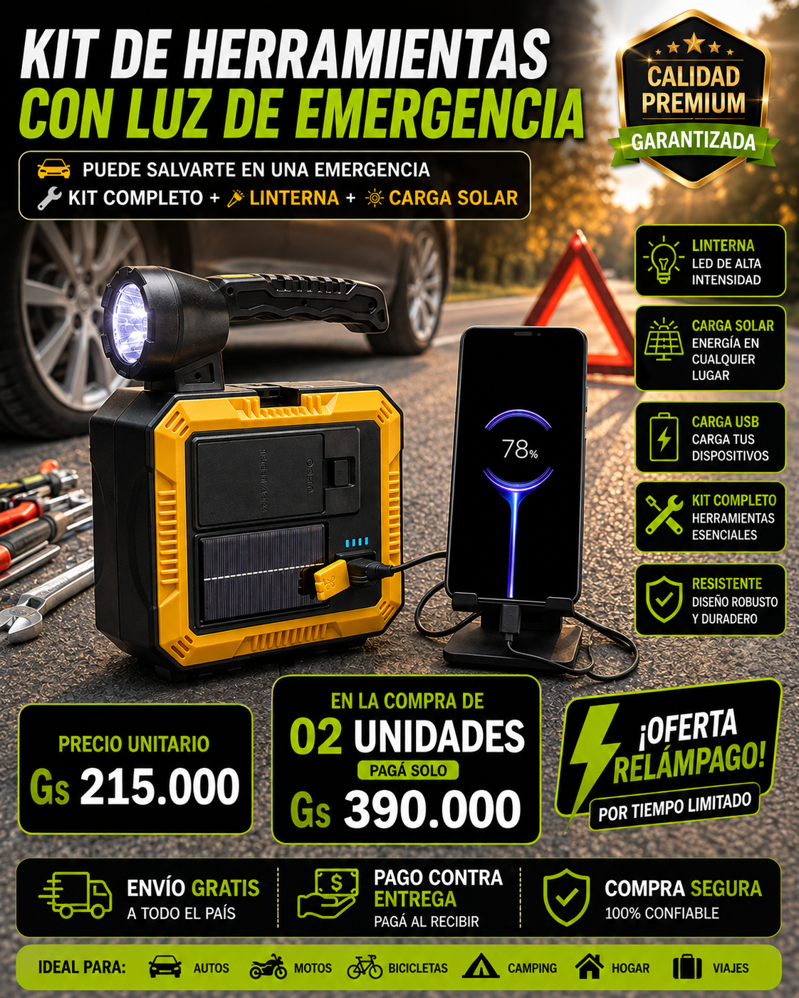 Kit de Herramientas con Luz de Emergenci