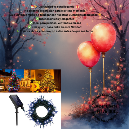 Luz Pisca Pisca Solar 10 mts🎉 ¡Aprovecha la promoción y paga menos! Llevando 2 productos, recibes G 40.000 de descuento. ¡Últimas unidades, no te quedes sin el tuyo!