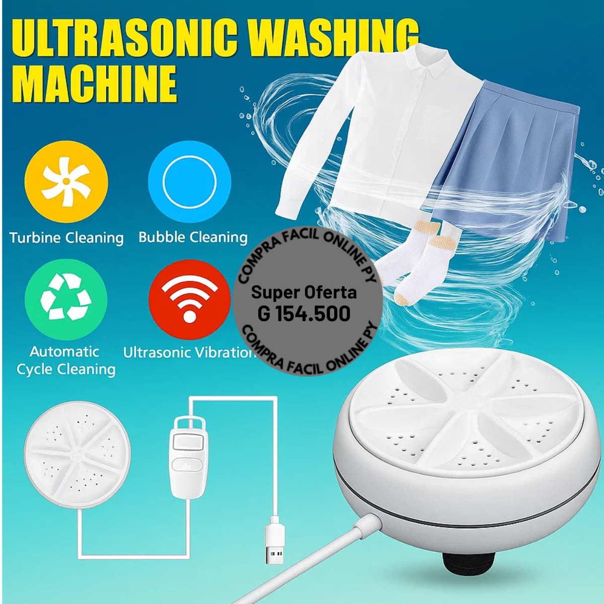 Mini turbina wash¡Aprovecha la promoción y paga menos! Llevando 2 productos, recibes G 40.000 de descuento. ¡Últimas unidades, no te quedes sin el tuyo!