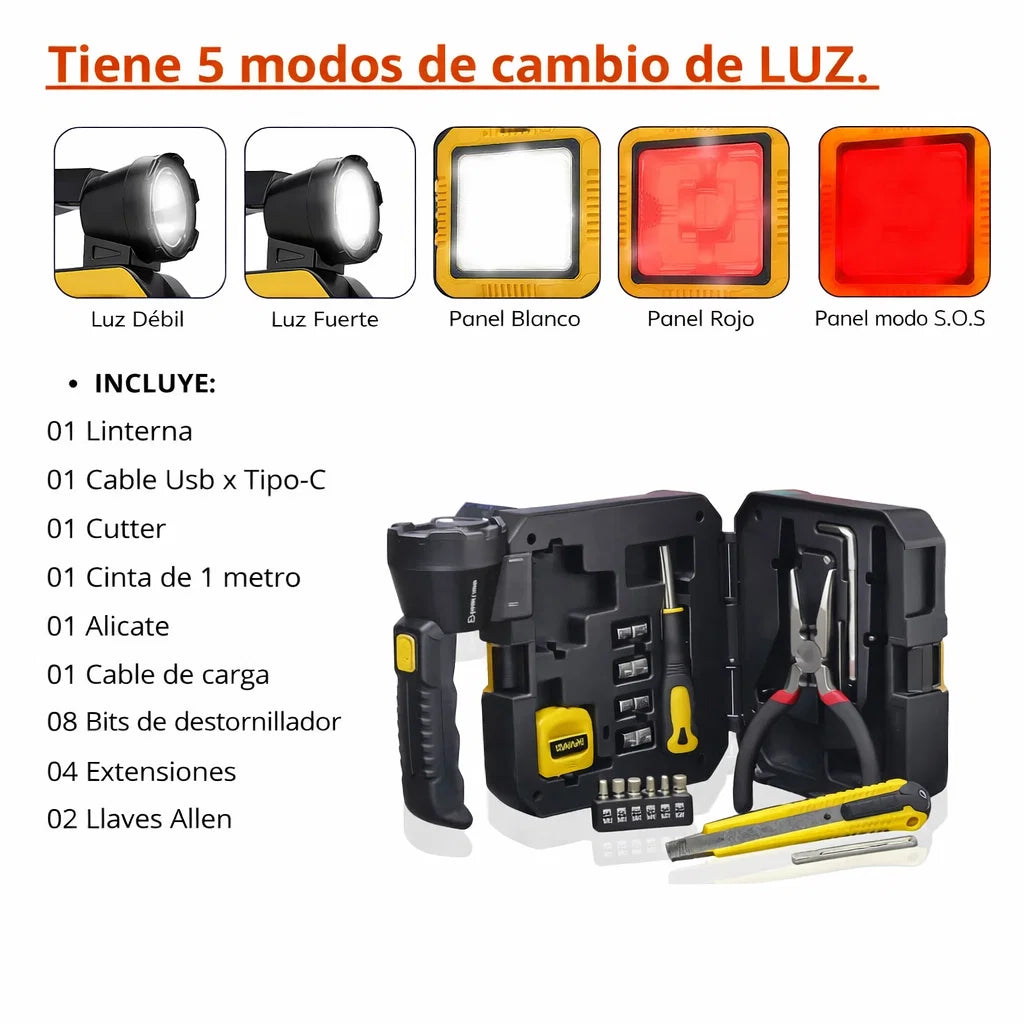 Kit de Herramientas con Luz de Emergenci