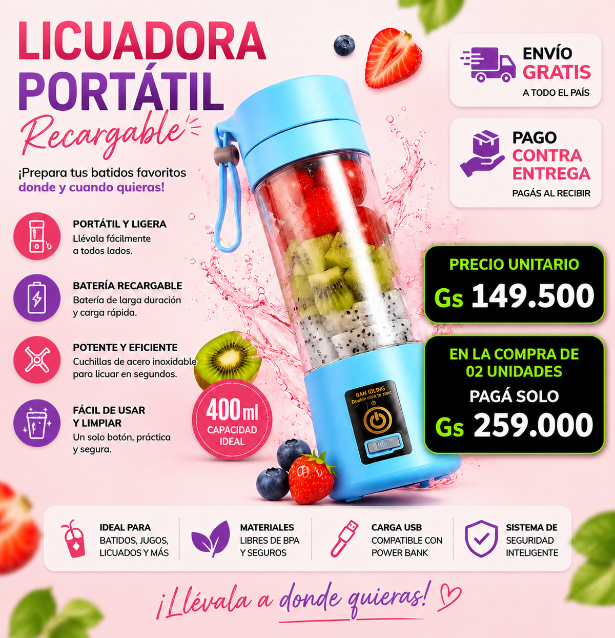 LICUADORA PORTACTIL RECARGABLE