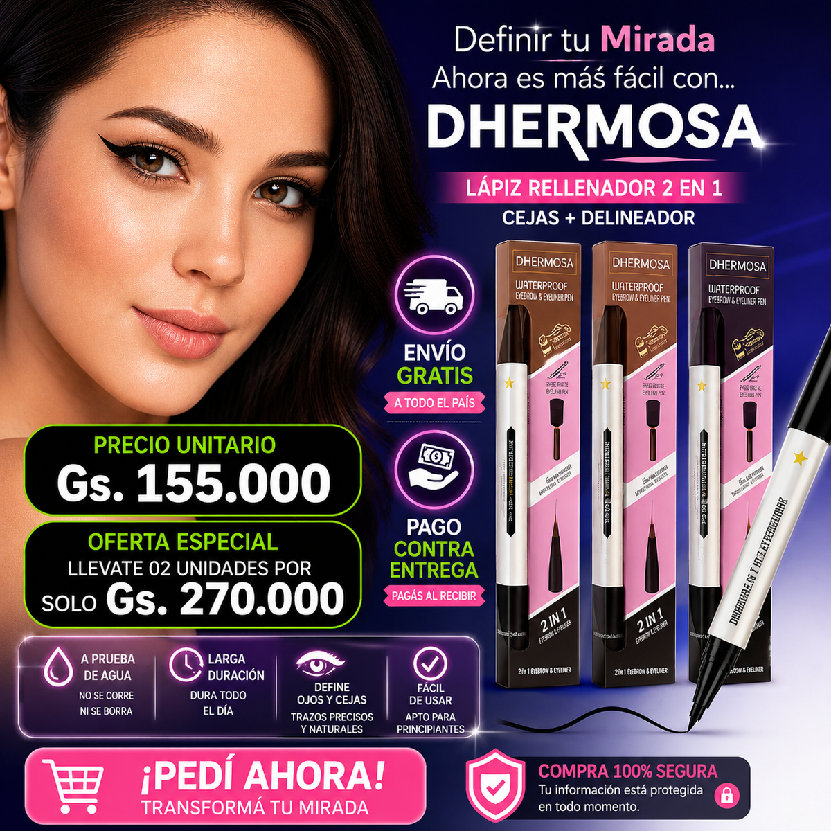 Delineador de ojos a prueba de agua 2en ✨ Promoción especial válida por pocos días.