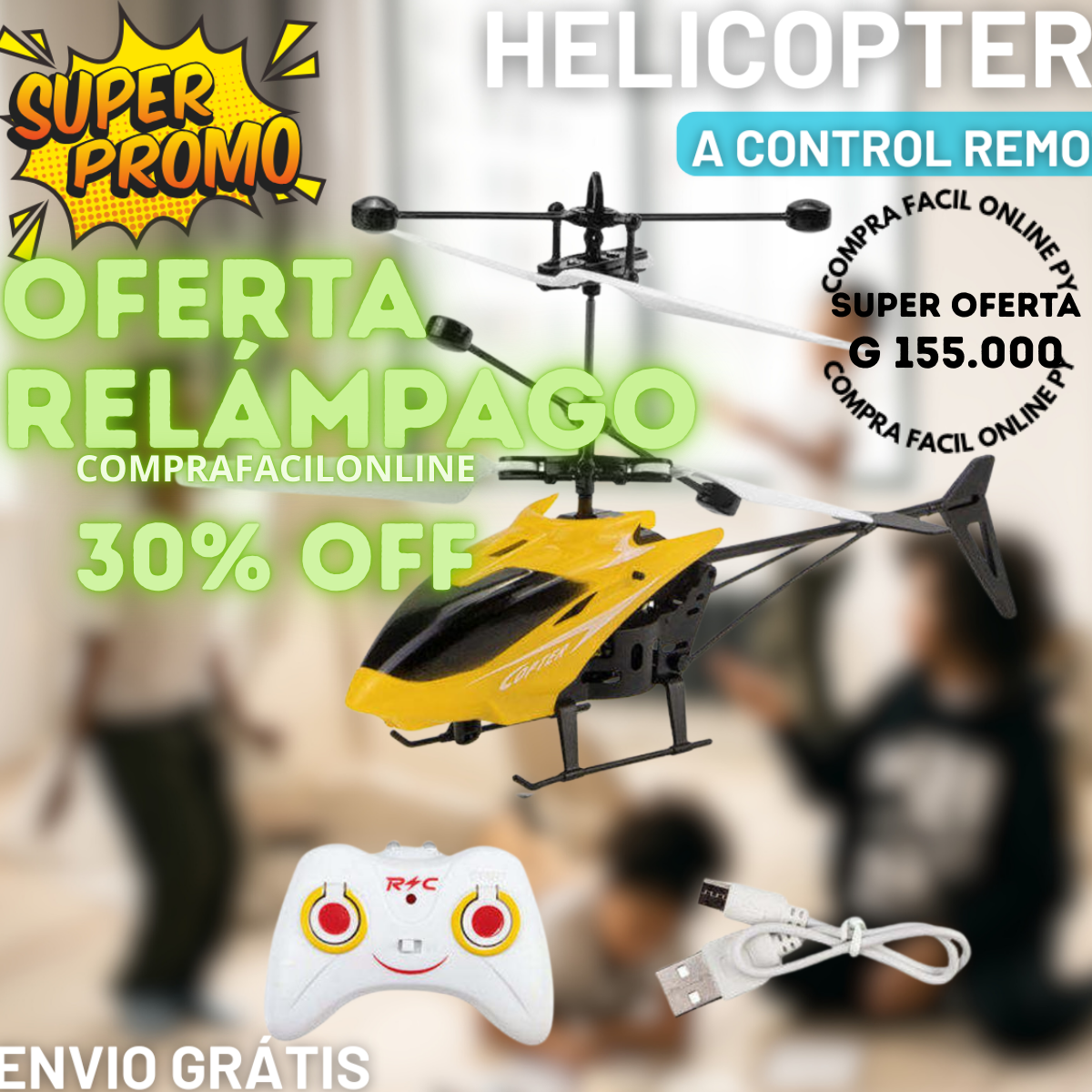 Helicoptero a Control Remoto🎉¡Aprovecha la promoción y paga menos! Llevando 2 productos, recibes G 40.000 de descuento. ¡Últimas unidades, no te quedes sin el tuyo!