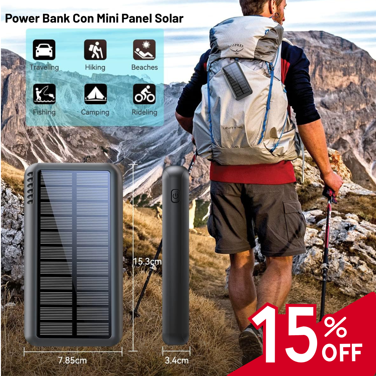 Power bank con mini panel solar